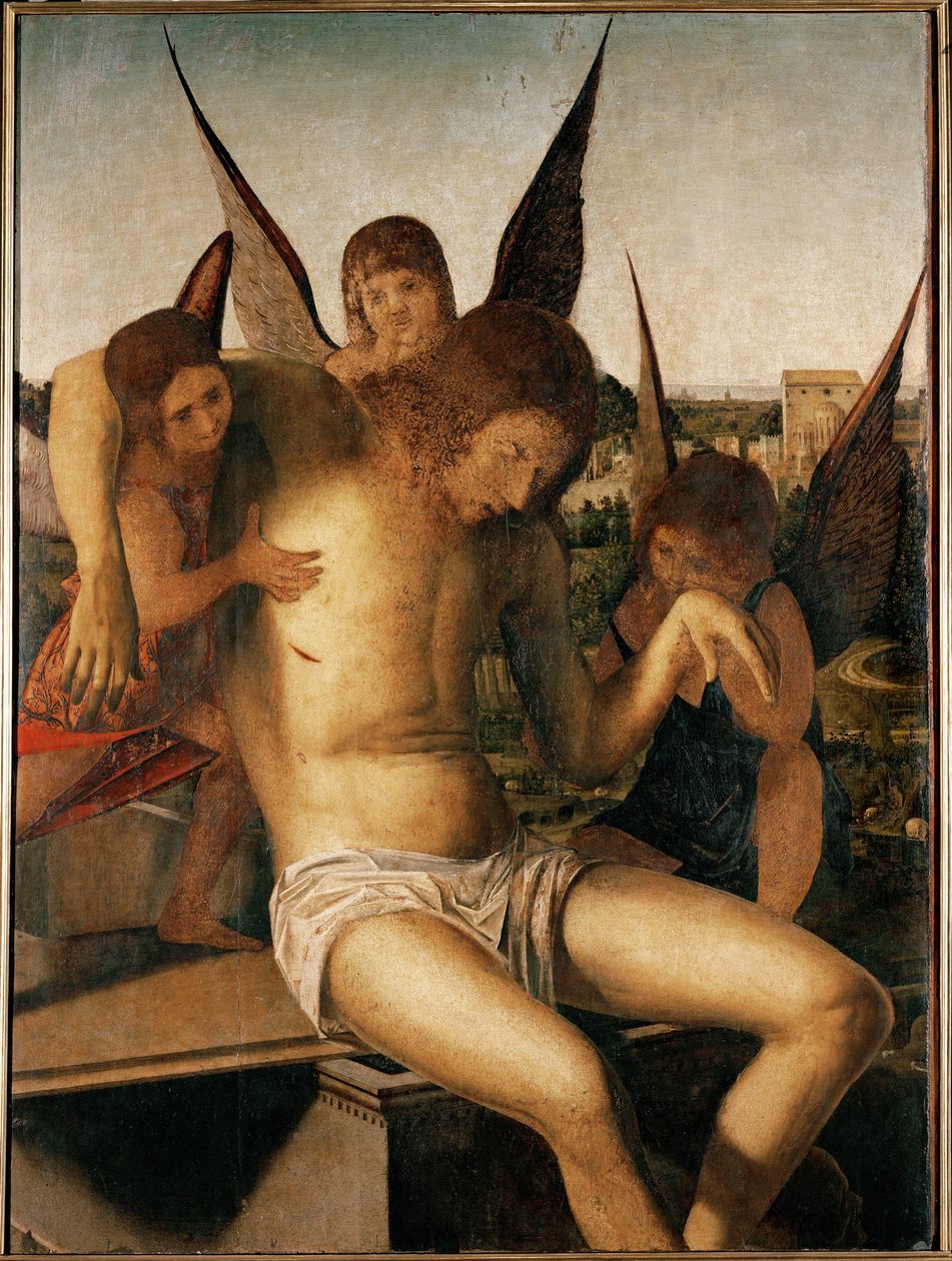 Pietá com três anjos, c.1475 (óleo sobre madeira) de Antonello da Messina