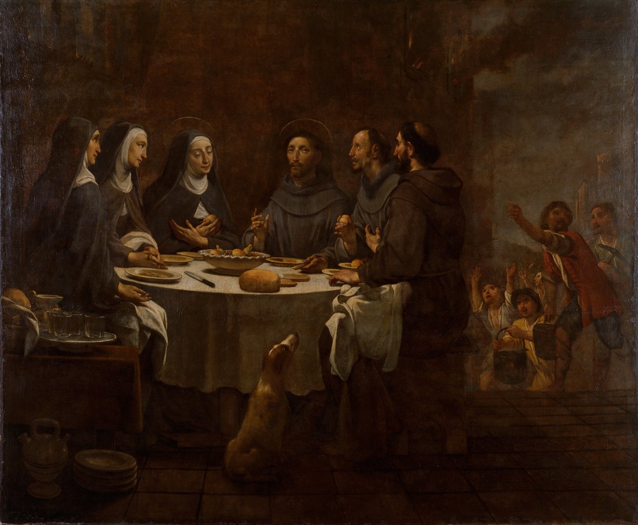São Francisco e Santa Clara no jantar no Convento de São Damião de Antoni Viladomat Y Manalt