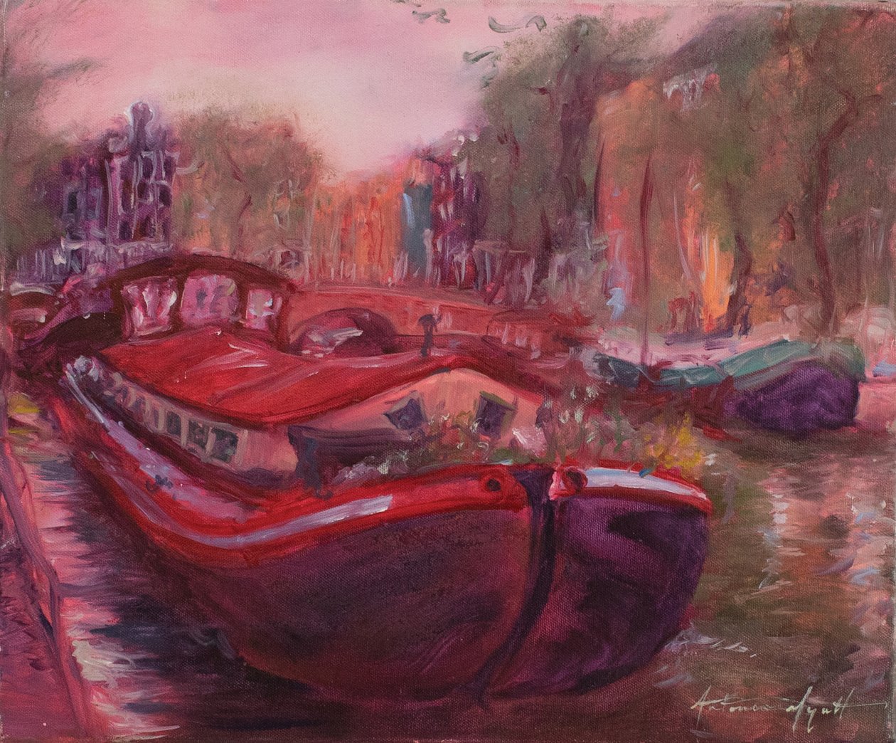 Barcaça de Amesterdão, c.2006 (óleo sobre tela) de Antonia Myatt