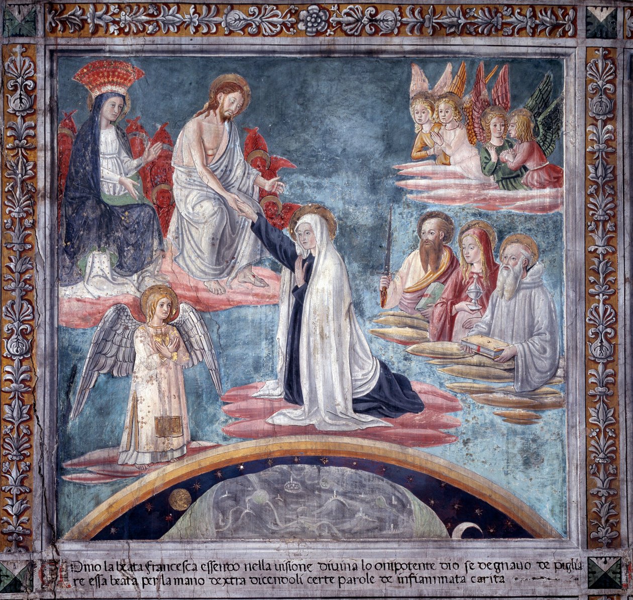 Vida de Santa Francisca Romana : Durante um ectasy, o Divino Redentor toma Francesca pela mão direita (Fresco de Antoniazzo Romano