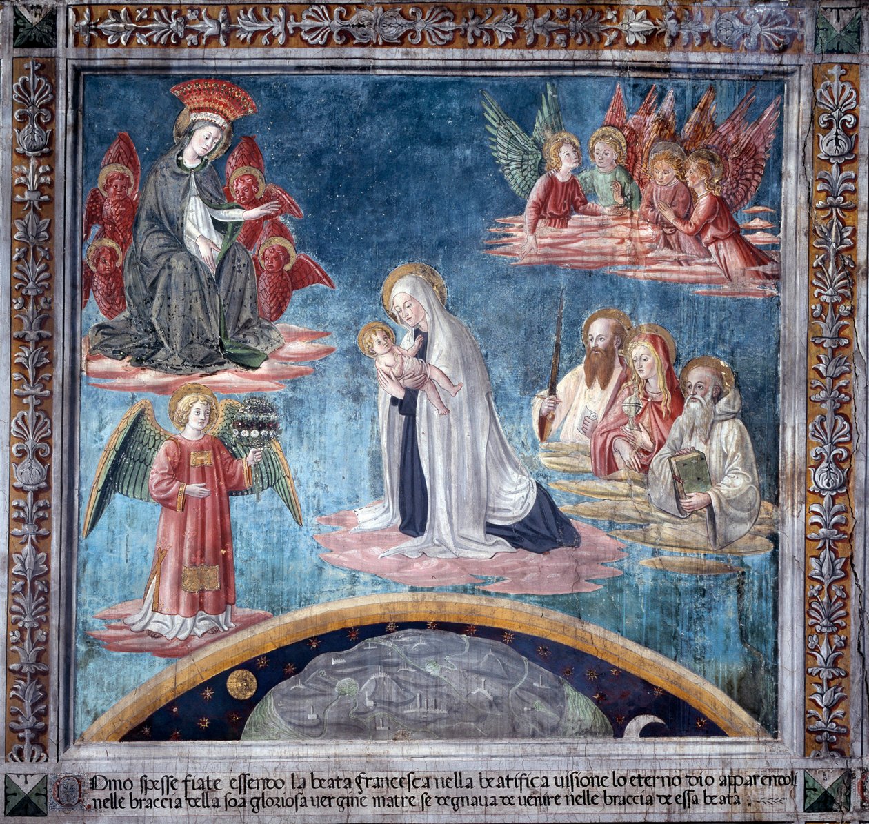 Vida de Santa Francisca Romana : Várias vezes em êxtase Francesca recebeu o Santo Menino da Virgem (Fresco de Antoniazzo Romano