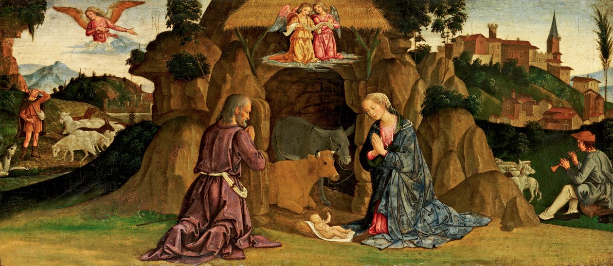 A Natividade, 1480 (tempera na madeira) de Antoniazzo Romano
