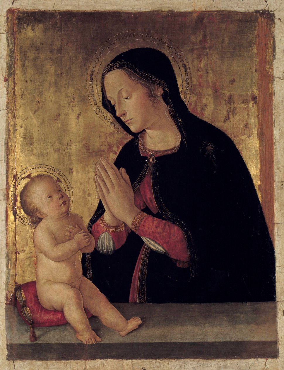 A Virgem Adorando a Criança Altarpiece de Antoniazzo Romano (1430-1508) de Antoniazzo Romano