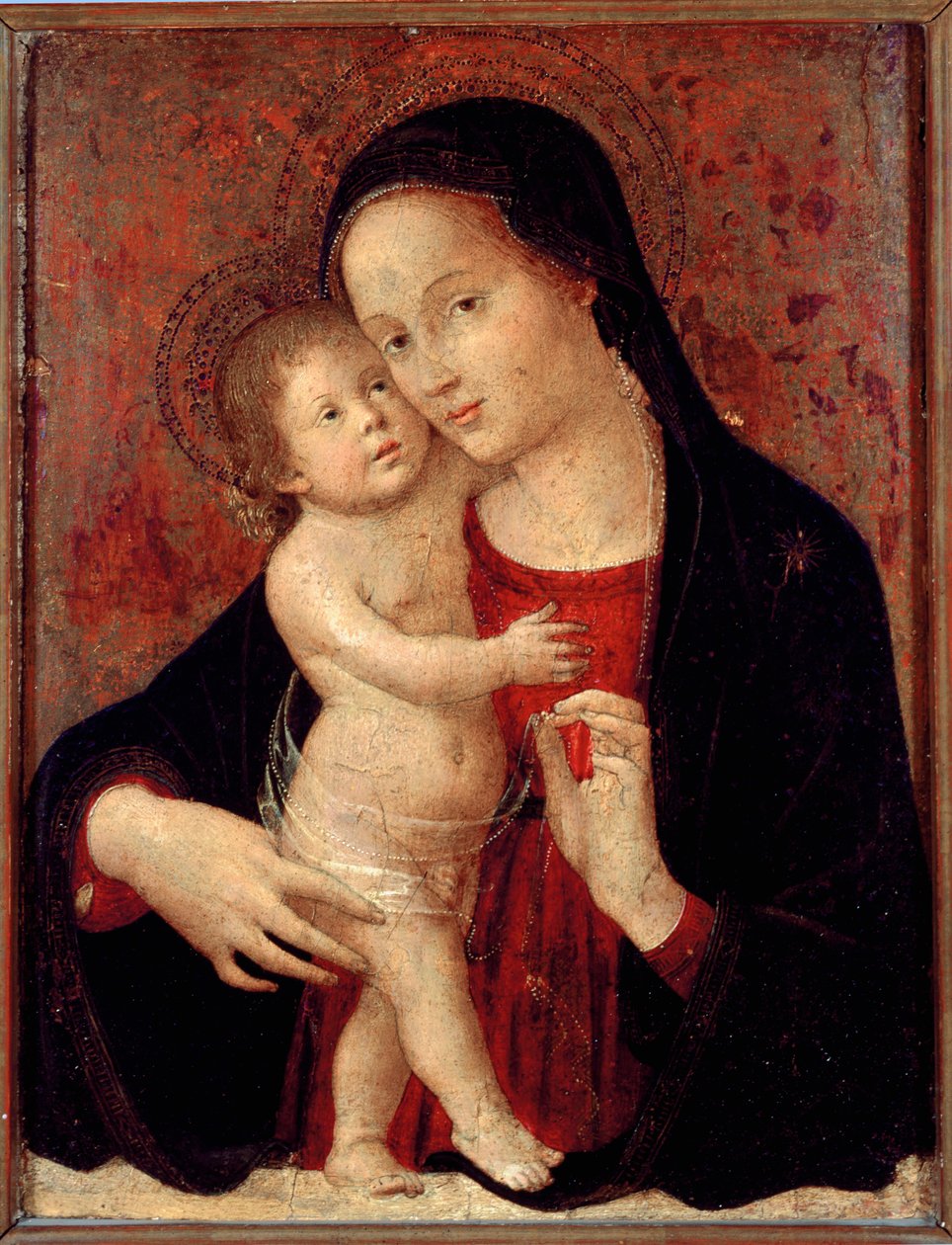 Pintura virgem e infantil sobre madeira por Antonio Aquili dit Antoniazzo Romano (activo por volta de 1461-1508) Sol. 46x37 Genes, Galleria di Palazzo Bianco de Antoniazzo Romano