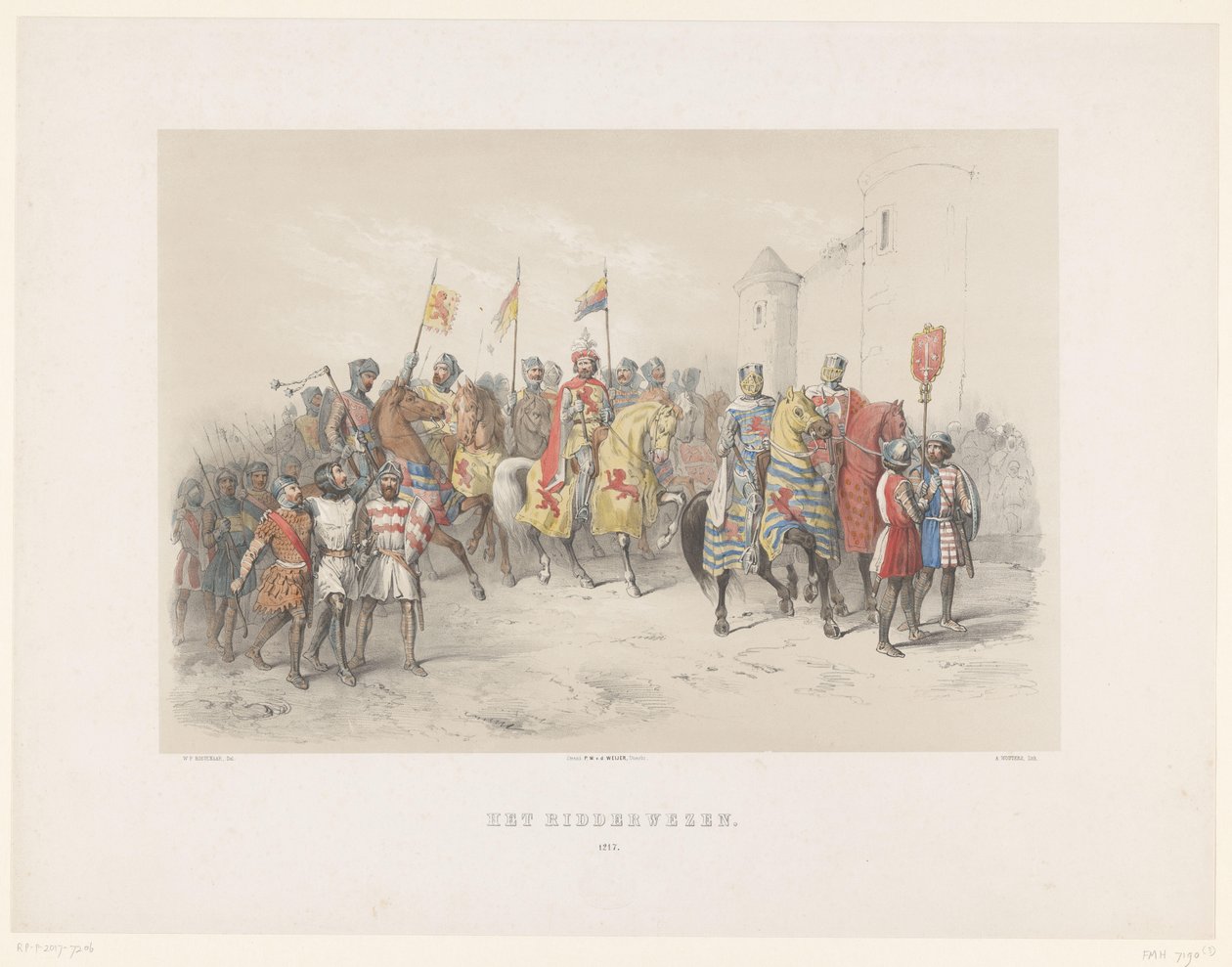 Máscara de Utrecht de 1851: Cavalaria, 1217 A Cavalaria, 1217 (título no objeto) A História Nacional. desde os primeiros tempos até o final do século XVII, em oito cenas, apresentadas em figurino por H.H. Alunos do Utrechtsche Hoo de Antonie Johannes Groeneveldt