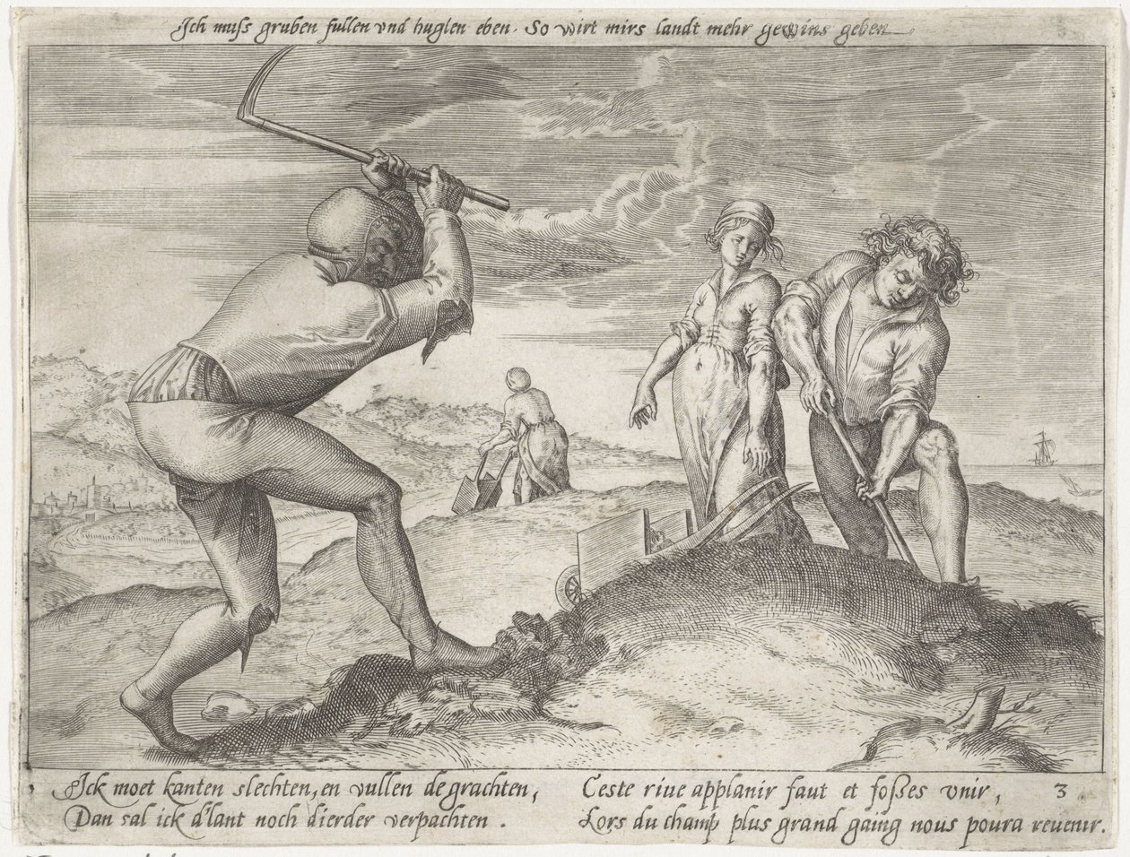 Nivelando o terreno Grão crescente (título da série) de Antonie Wierix (II) (possibly)
