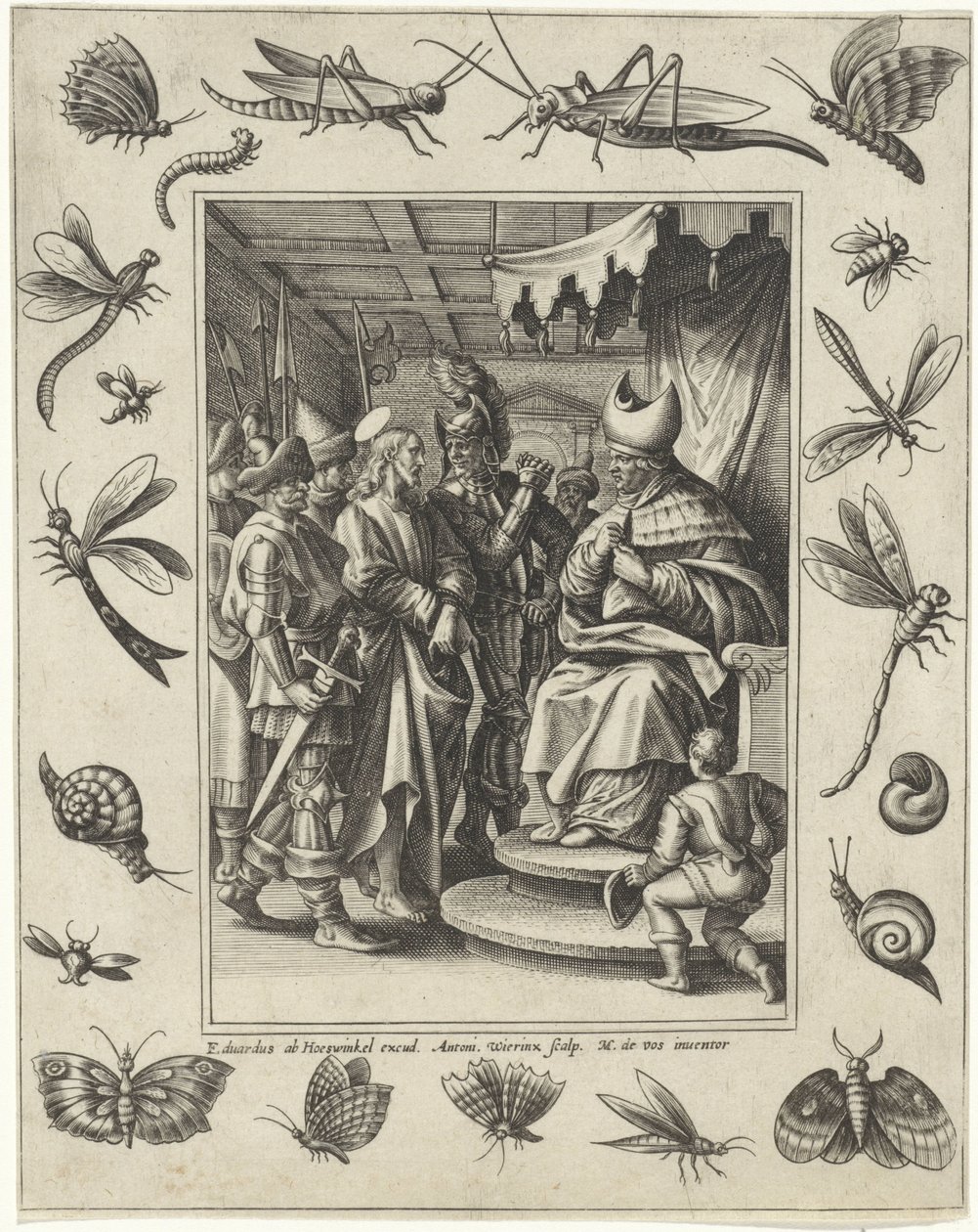 Cristo diante de Caifás Paixão de Cristo (título da série) de Antonie Wierix (II)