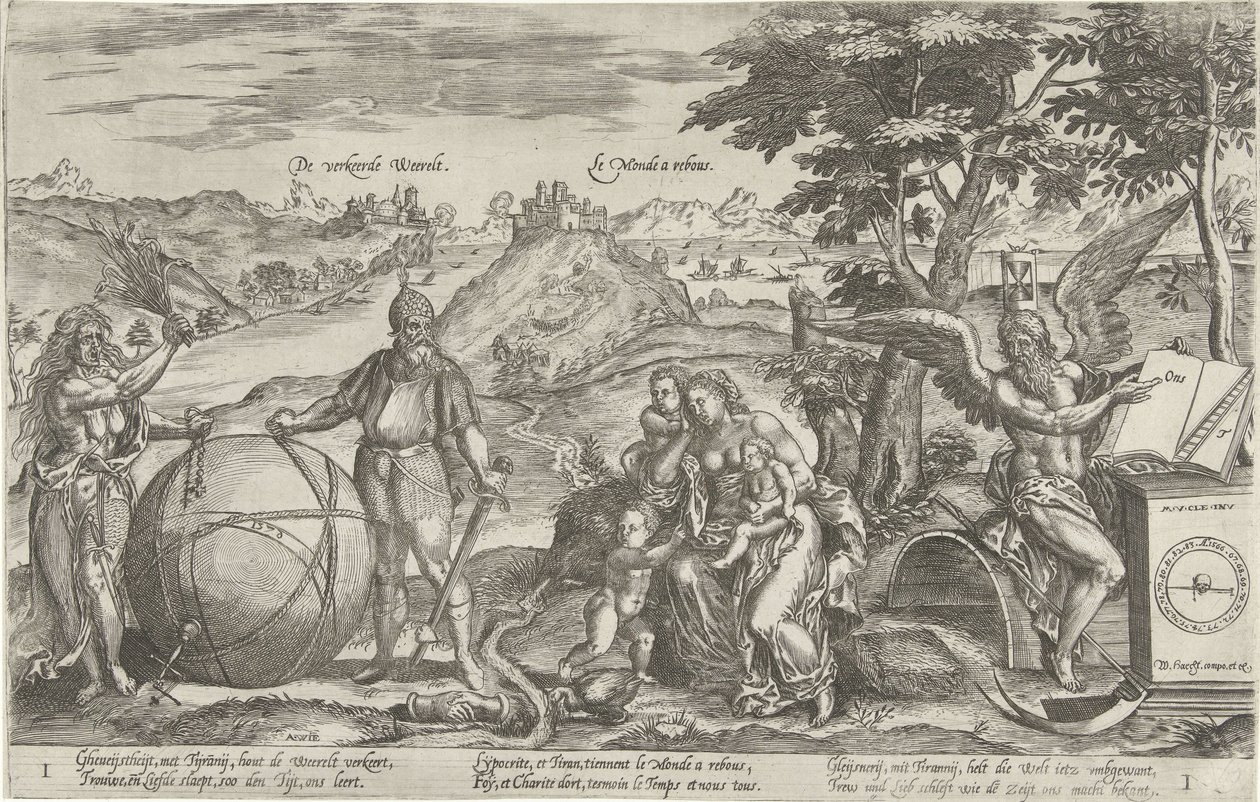 O mundo errado, 1579 O Weerelt errado / Le Monde a rebous (título no objeto) Alegorias da situação política na Holanda nos anos 1576-1579 (título da série) de Antonie Wierix (II)