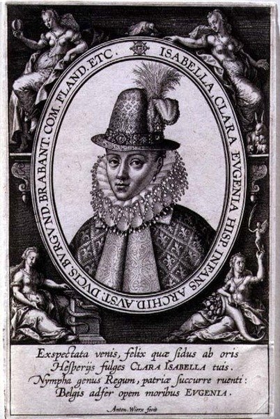 Retrato de Isabella Clara Eugenia da Áustria (1566-1633) esposa de Albert, Arquiduque da Áustria (1559-1621) (gravura) de Antonie Wierix