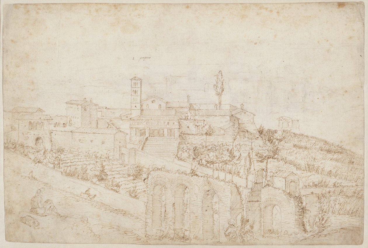 A Igreja de S. Gregório Magno no Monte Celiano (verso) de Antonie van den Wyngaerde