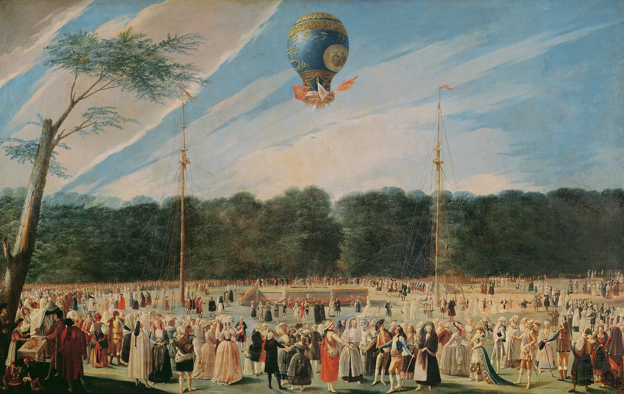A subida do balão de Montgolfier em Aranjuez, c.1764 de Antonio Carnicero