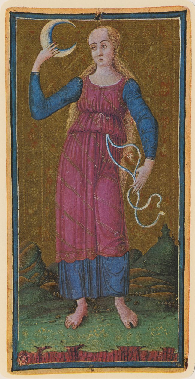A lua, fascínio de uma carta de tarô do convés "Visconti", 1441-47 de Antonio Cicognara