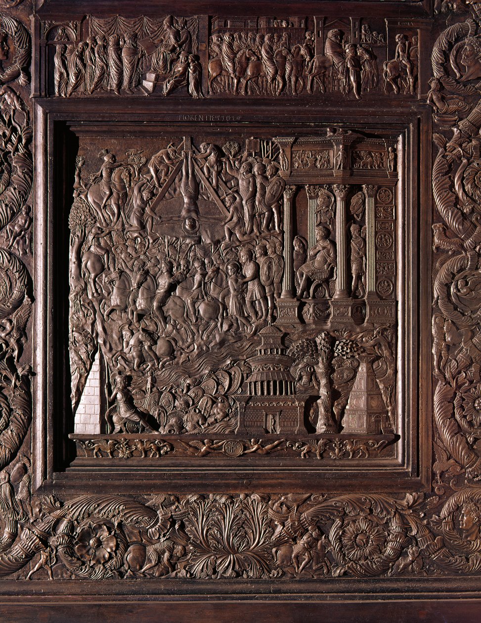 Martírio de São Pedro, detalhe da porta central da basílica, decorado 1439-45 (bronze) (ver também 247330-247337) de Antonio Filarete