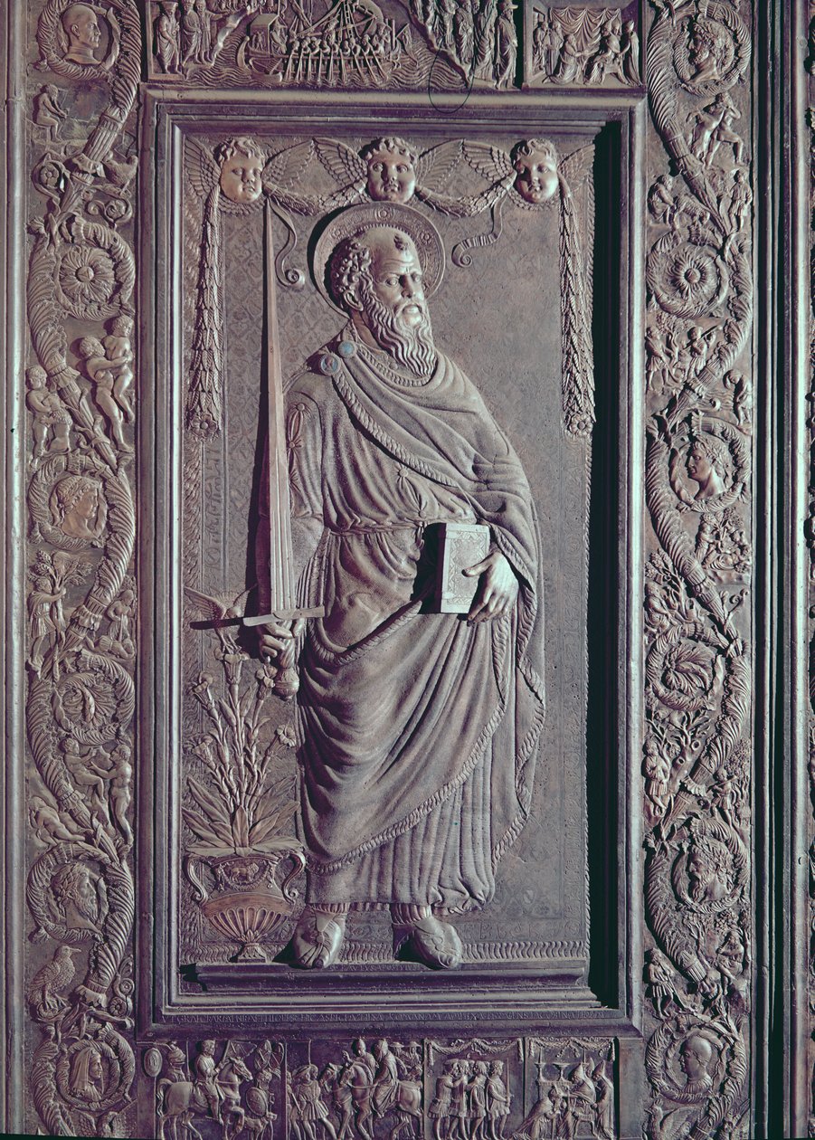 São Paulo, detalhe da porta central da basílica, decorado 1439-45 (bronze) (ver também 247330-247337) de Antonio Filarete