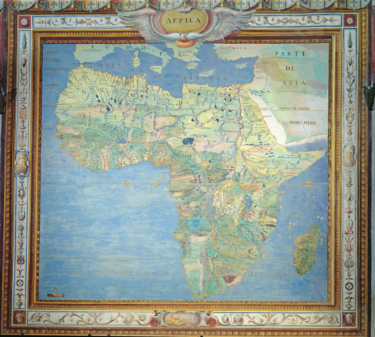 Mapa da África, na Sala del Mappamondo de Antonio Giovanni de Varese