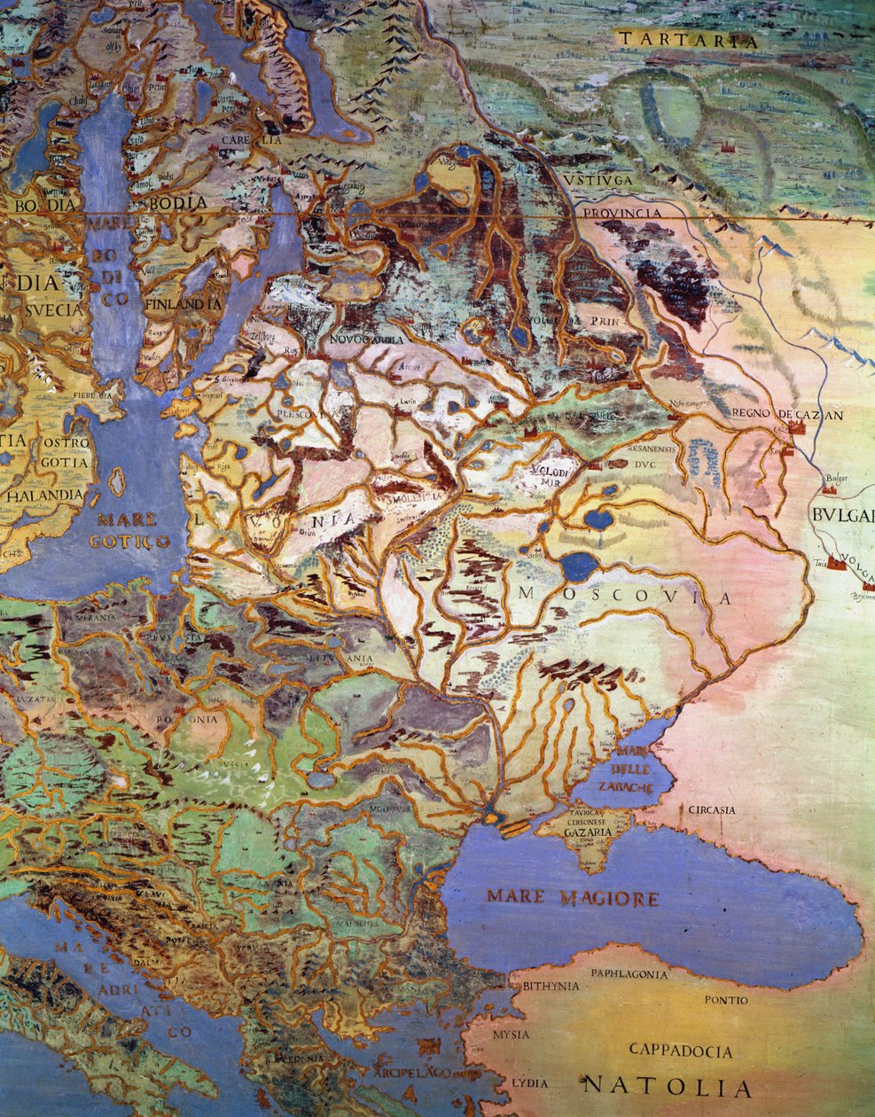 Mapa da Europa Central, a partir da &39;Sala Del Mappamondo&39; (Salão dos Mapas do Mundo) de Antonio Giovanni de Varese