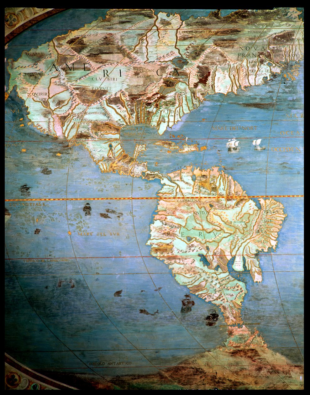 Mapa da América do Norte e do Sul, da &39;Sala Del Mappamondo&39; (Salão dos Mapas do Mundo &39;, c.1574-75 de Antonio Giovanni de Varese