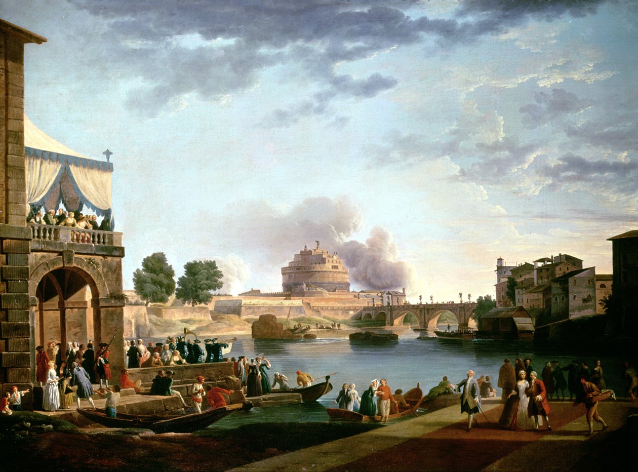 A Eleição do Papa com o Castel St. Angelo, Roma ao fundo de Antonio Joli