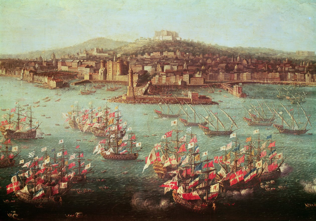 A frota do rei Carlos III da Espanha antes da cidade de Nápoles, 6 de outubro de 1759 de Antonio Joli