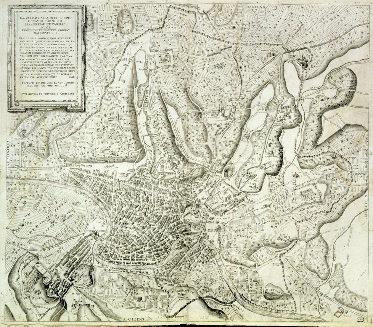 Mapa da cidade de Roma, gravado pelo artista, 1557 de Antonio Lafreri