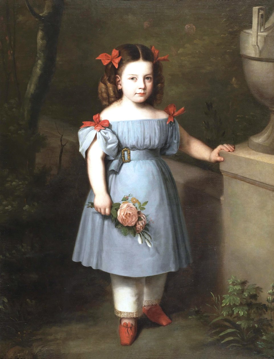 Retrato, de, menina azul, com, rosas, em, dela, mão de Antonio María Esquivel