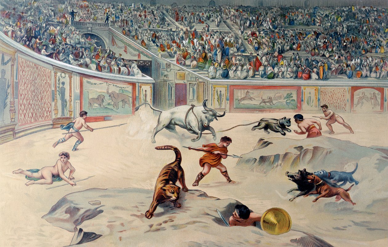 Gladiators Fighting Animals no circo em Pompéia de Antonio Niccolini