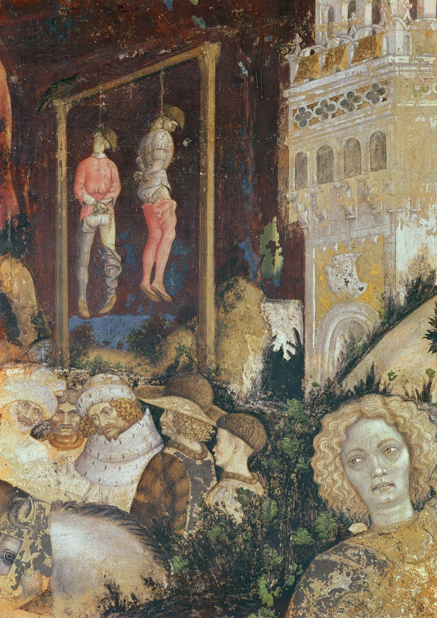 Detalhe da forca à esquerda de São Jorge e a Princesa de Trebizond, c.1433-38 (detalhe de 60797) de Antonio Pisanello