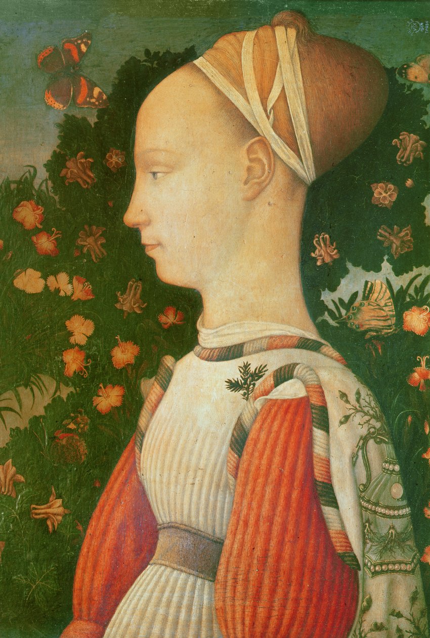 Retrato de Ginevra d&39;Este, c.1436-38 (painel de madeira) de Antonio Pisanello