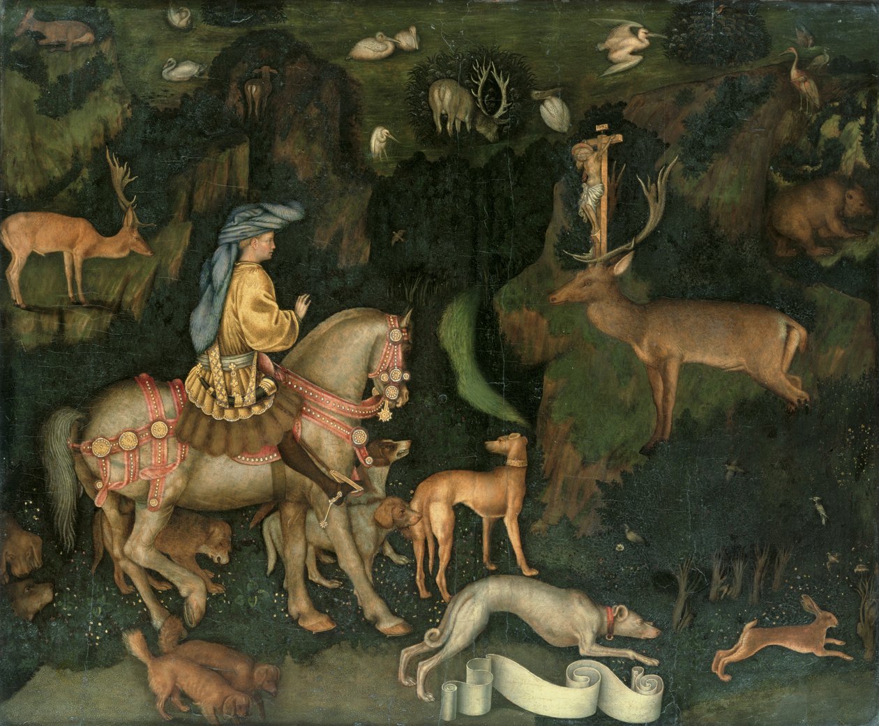 A Visão de Santo Eustáquio, c.1438-42 (tempera de ovo em madeira) de Antonio Pisanello