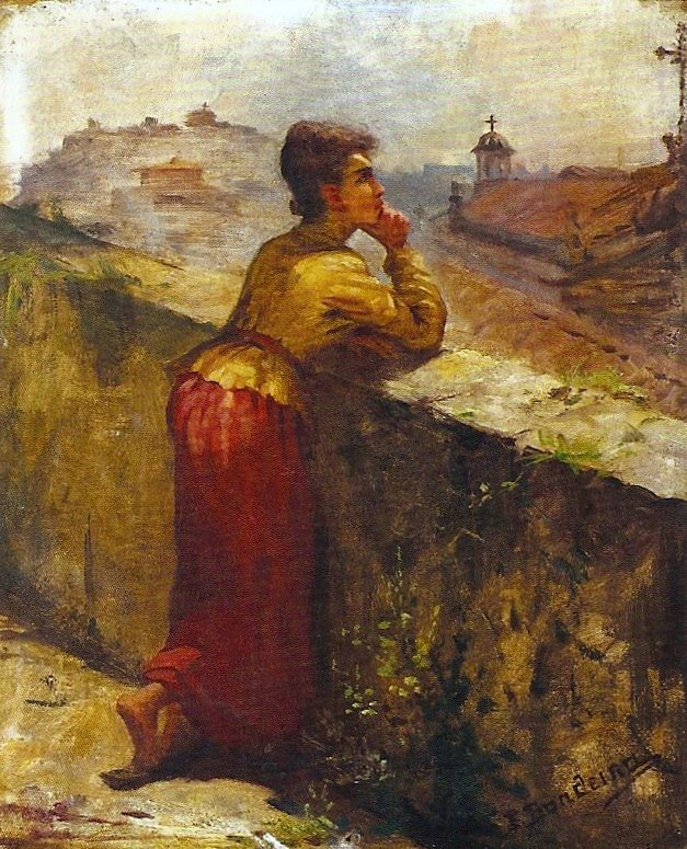 Mulher, inclinar-se, parede de Antonio Rafael Pinto Bandeira