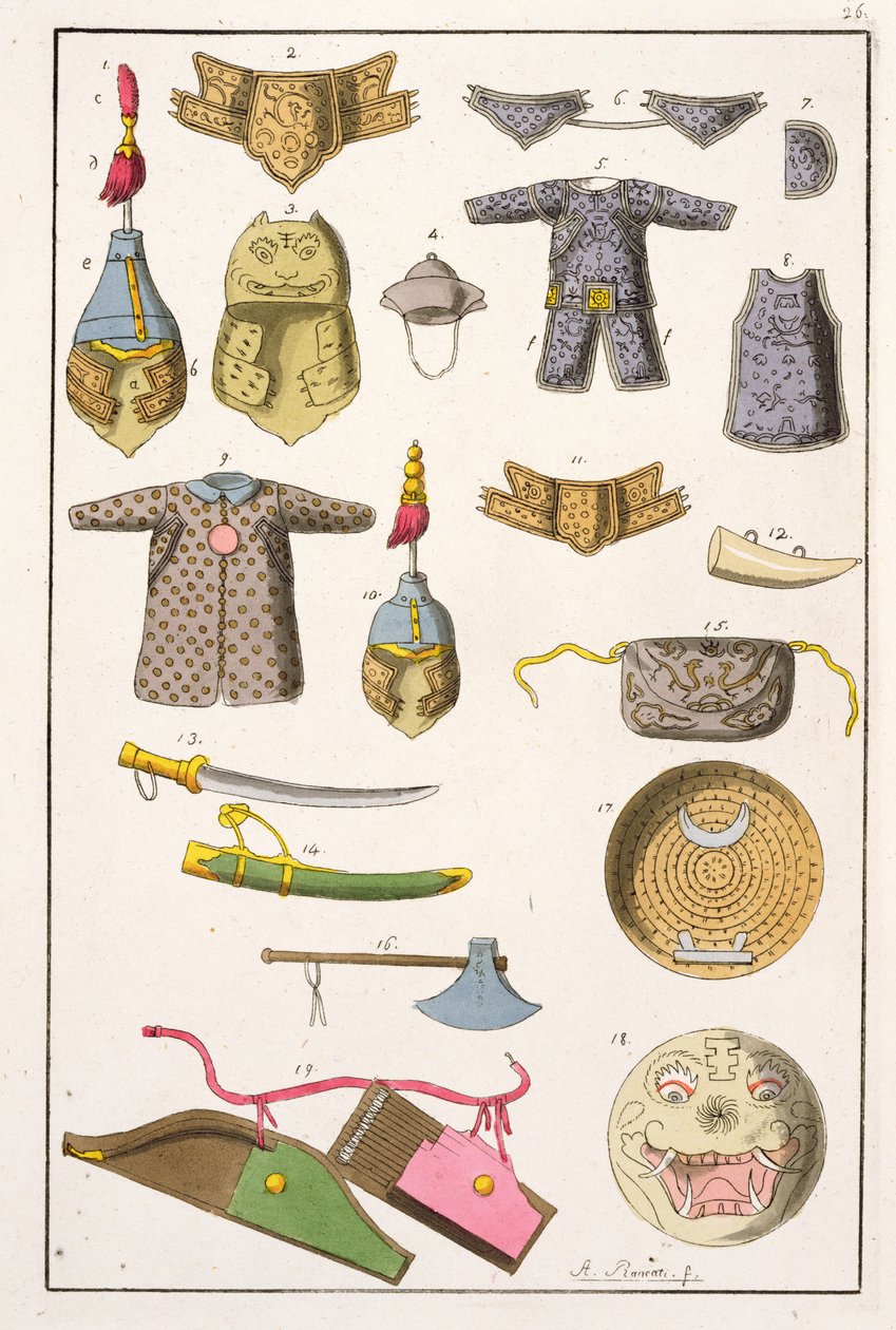 Braços militares chineses e vestuário, ilustração de &39;Le Costume Ancien et Moderne&39; por Giulio Ferrario, publicado c.1820s-30s de Antonio Rancati
