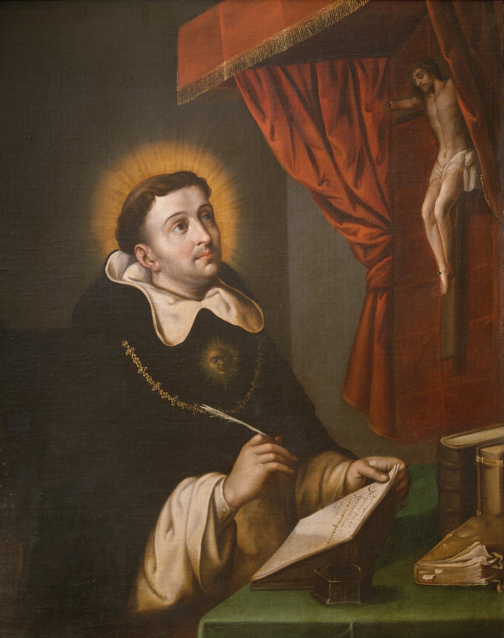 Santo Tomás de Aquino, escrevendo antes do crucifixo de Antonio Rodríguez