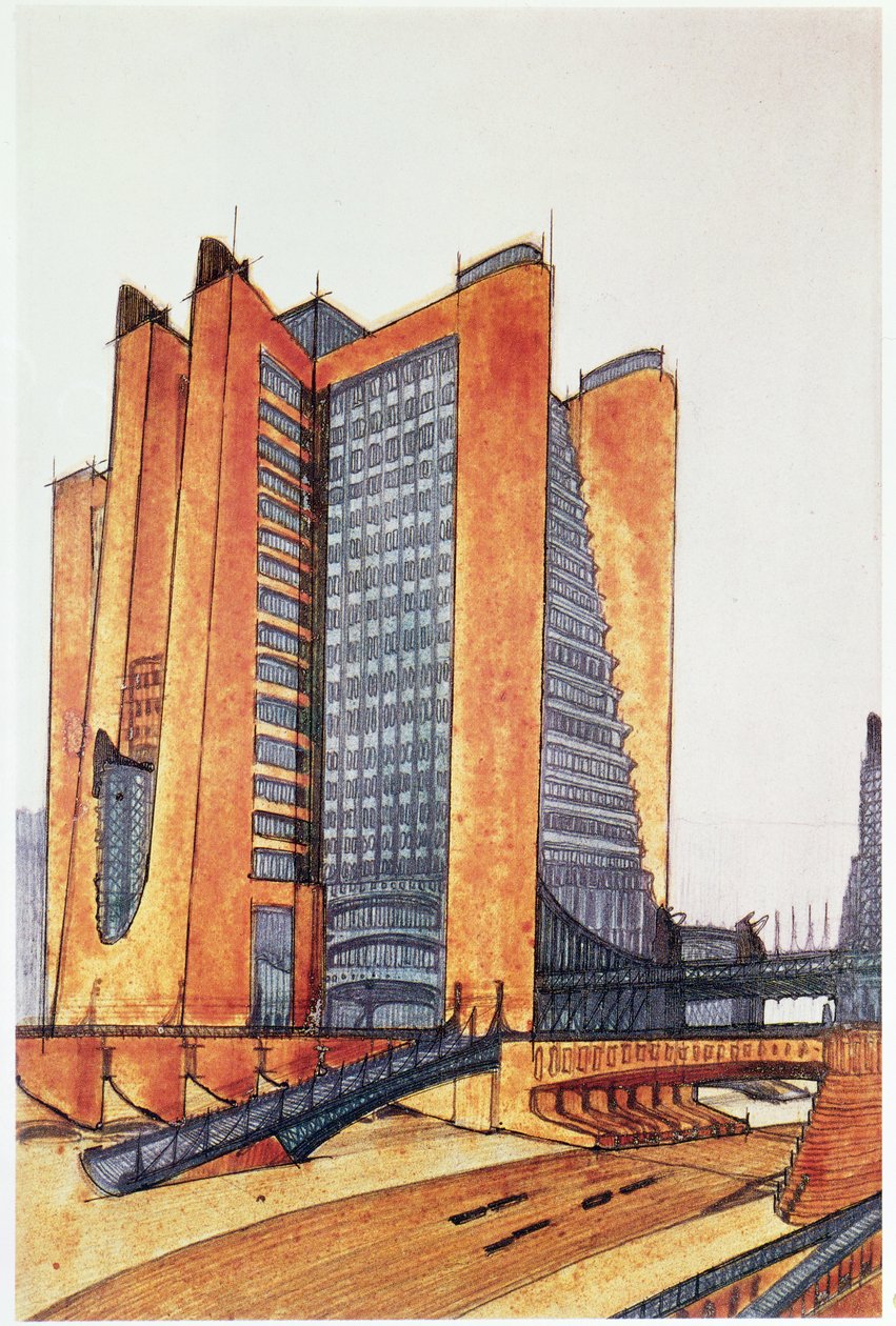 Projeto de estudo para uma nova cidade, 1914 de Antonio SantElia