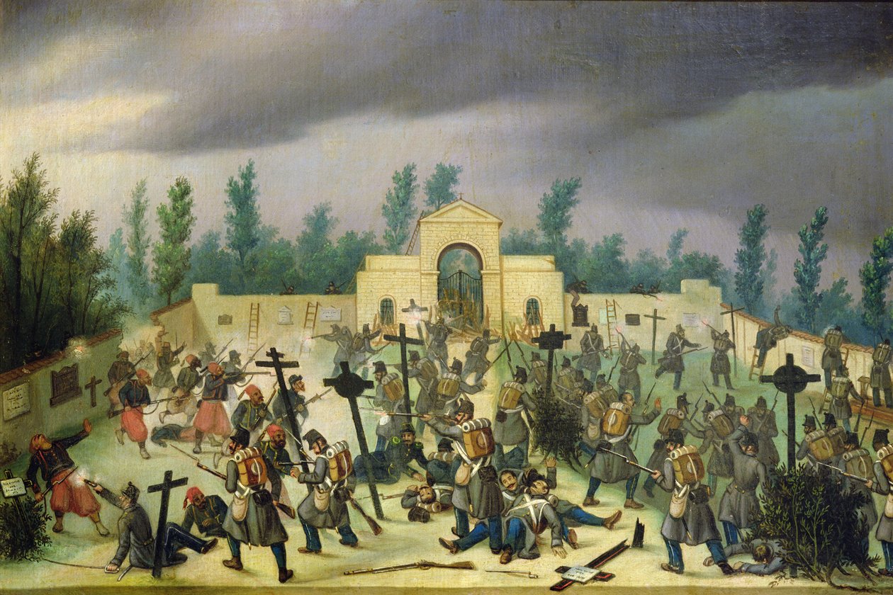 Cena da Batalha de Solferino: Lutando no Cemitério de Antonio Spandri
