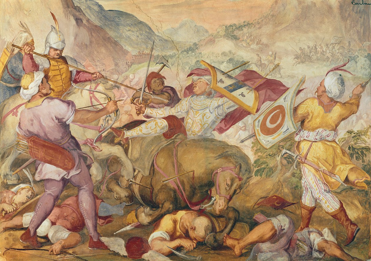Batalha entre os venezianos e os turcos (mural) de Antonio Vassilacchi