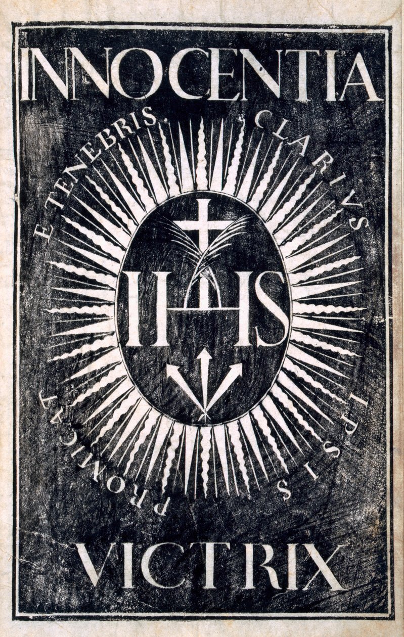 Frontispício de inocência vitorioso, Pub. pela forma como Cheu, Canton, 1671 (xilogravura) de Antonio de Gouveia