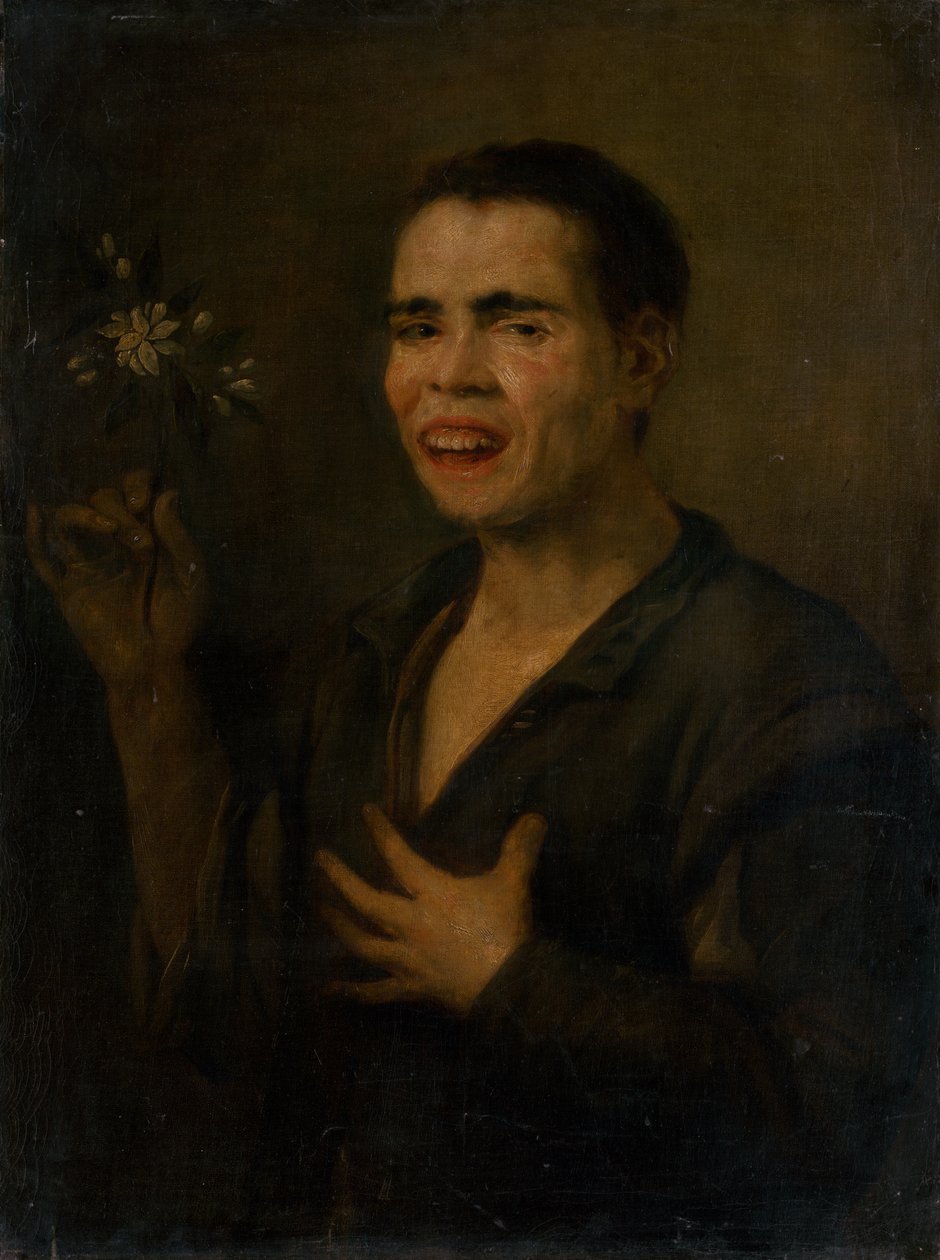 Menino, com, flor alaranjada de Antonio de Puga