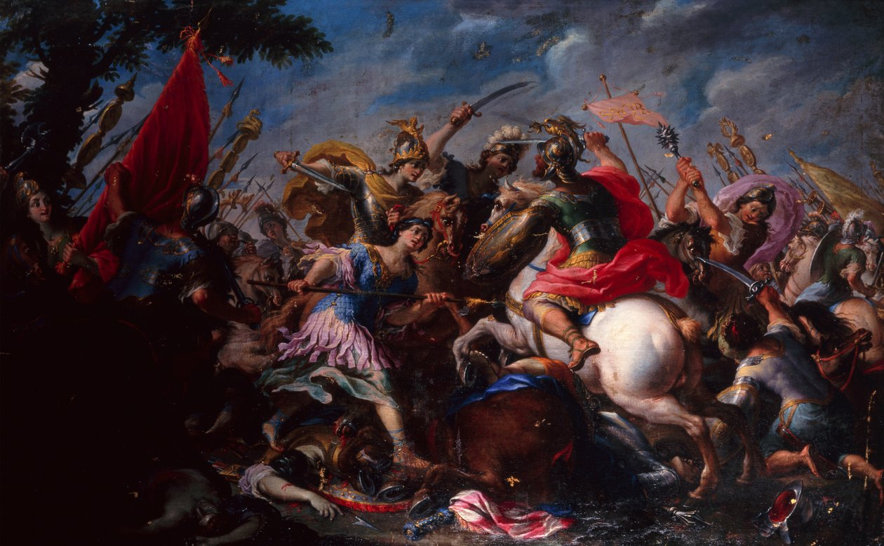 A Batalha das Amazonas (óleo sobre tela) de Antonio (circle of) Tempesta