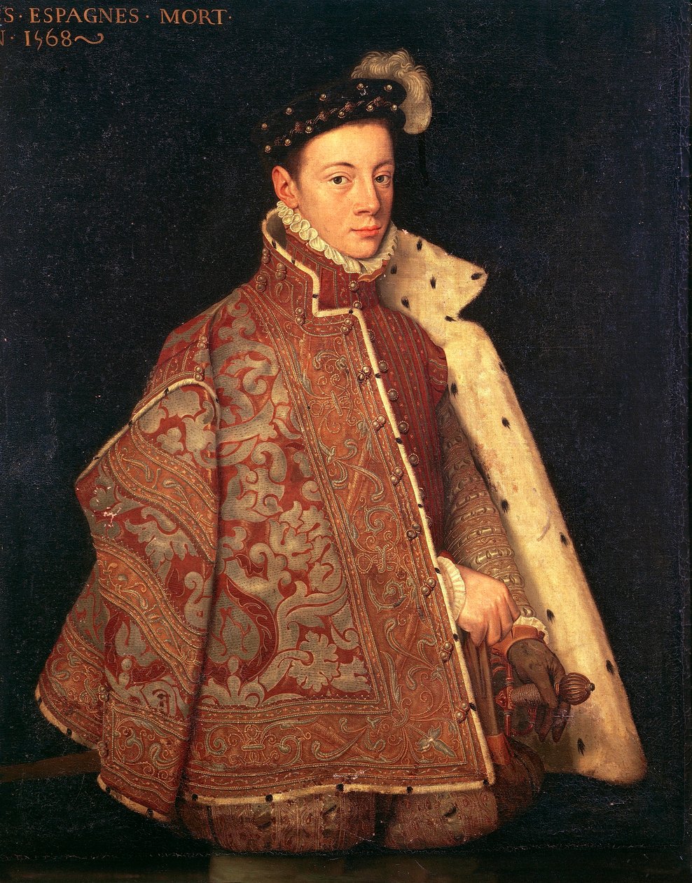 Retrato de Dom Carlos, Príncipe das Astúrias (óleo sobre tela) de Antonio (studio of) (attr. to) Moro
