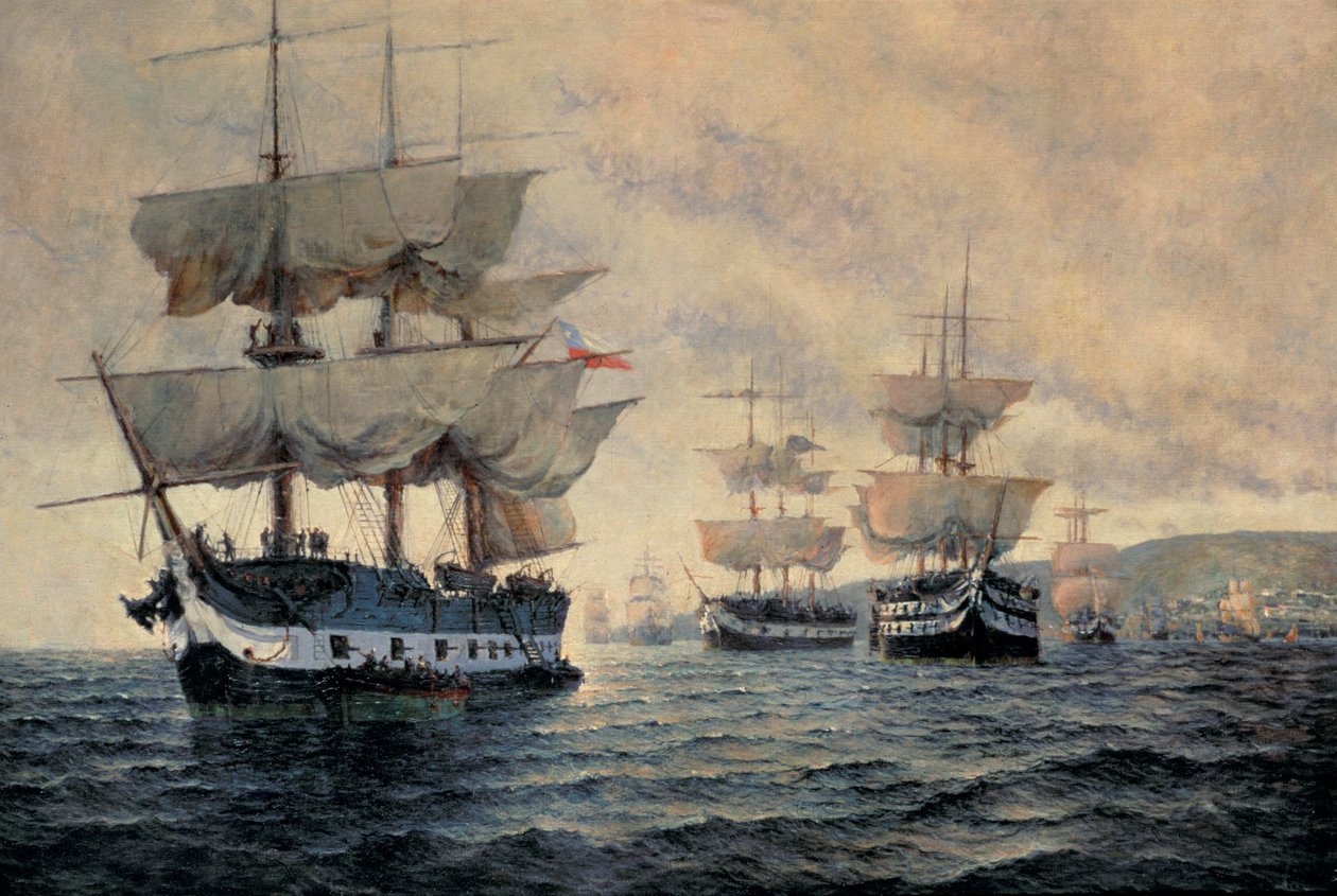 O Embarque da Expedição Libertadora do Peru a 20 de Agosto de 1820, sob o Comando do Capitão-General José de San Martin (1778-1850) (petróleo sobre tela) de Antonio A. Abel