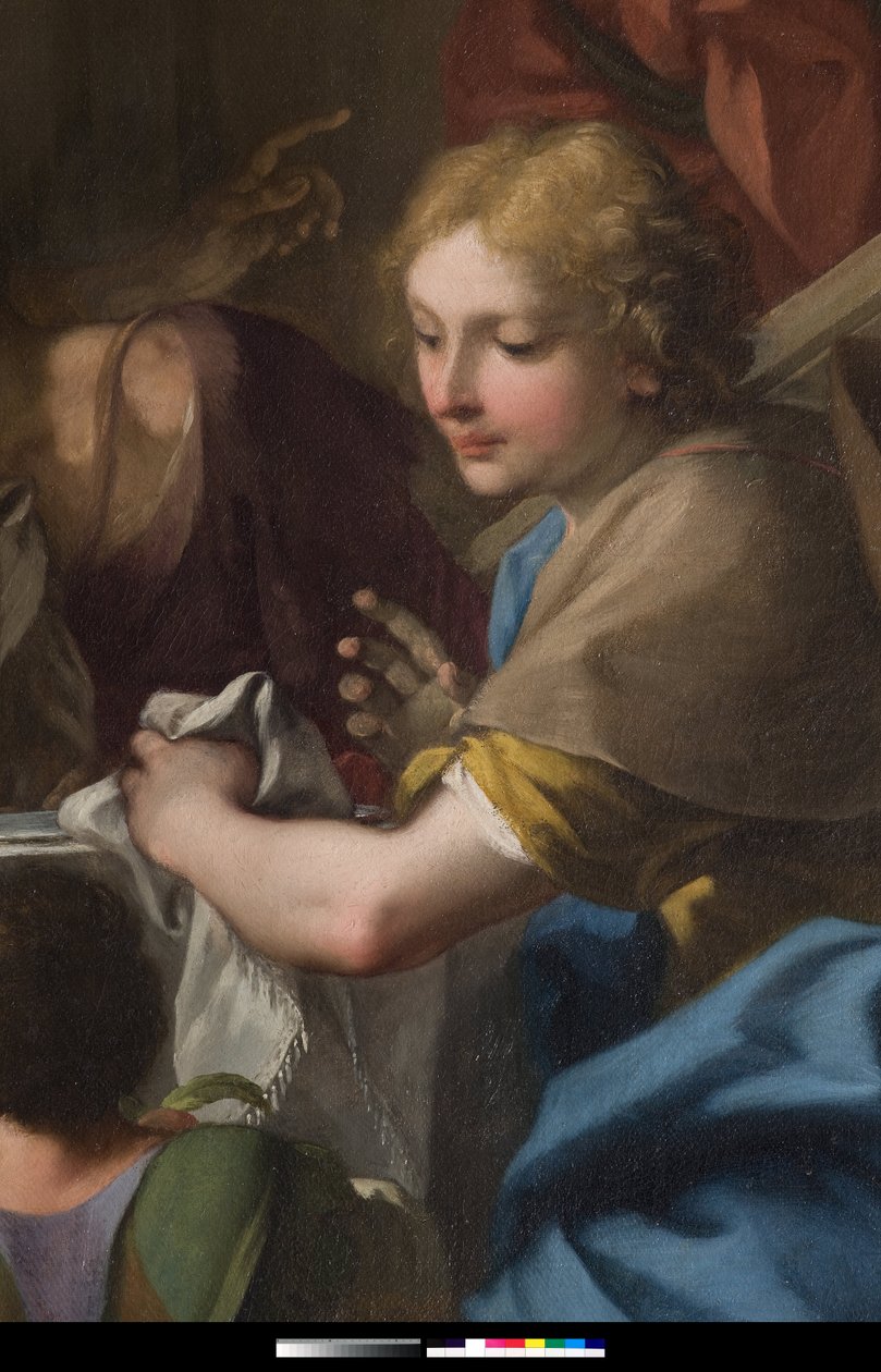 "São Gregório Magno em uma mesa com Jesus disfarçado de pelerin" (detalhe) 1729-1731 (pintura) de Antonio Balestra