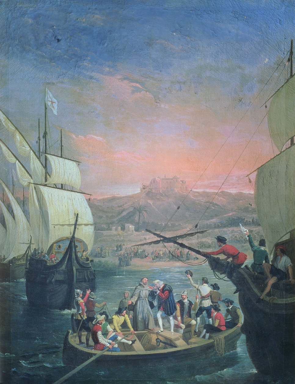 Partida do Santa Maria, Pinta e Nina de Palos em 1492 (óleo sobre tela) de Antonio Cabral Bejarano