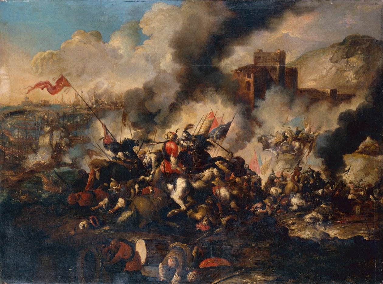 Uma batalha de cruzados (óleo sobre tela) de Antonio Calza