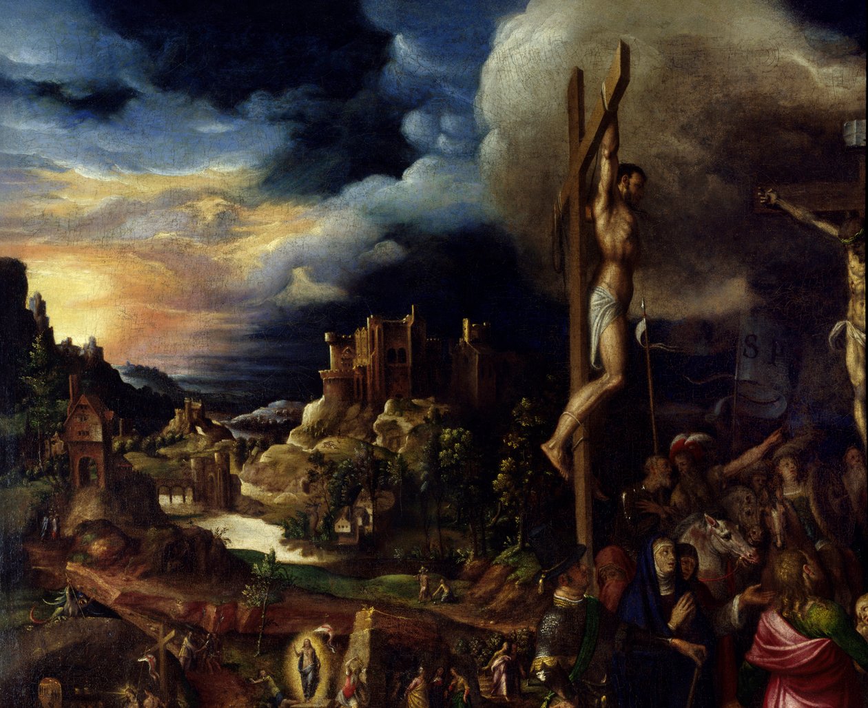 Cristo na Cruz Cenas da Paixão: ascensão ao Calvário (Via Sacra), crucificação. Pintura de Antonio Campi (1526-1587) Ec. Ital de Antonio Campi