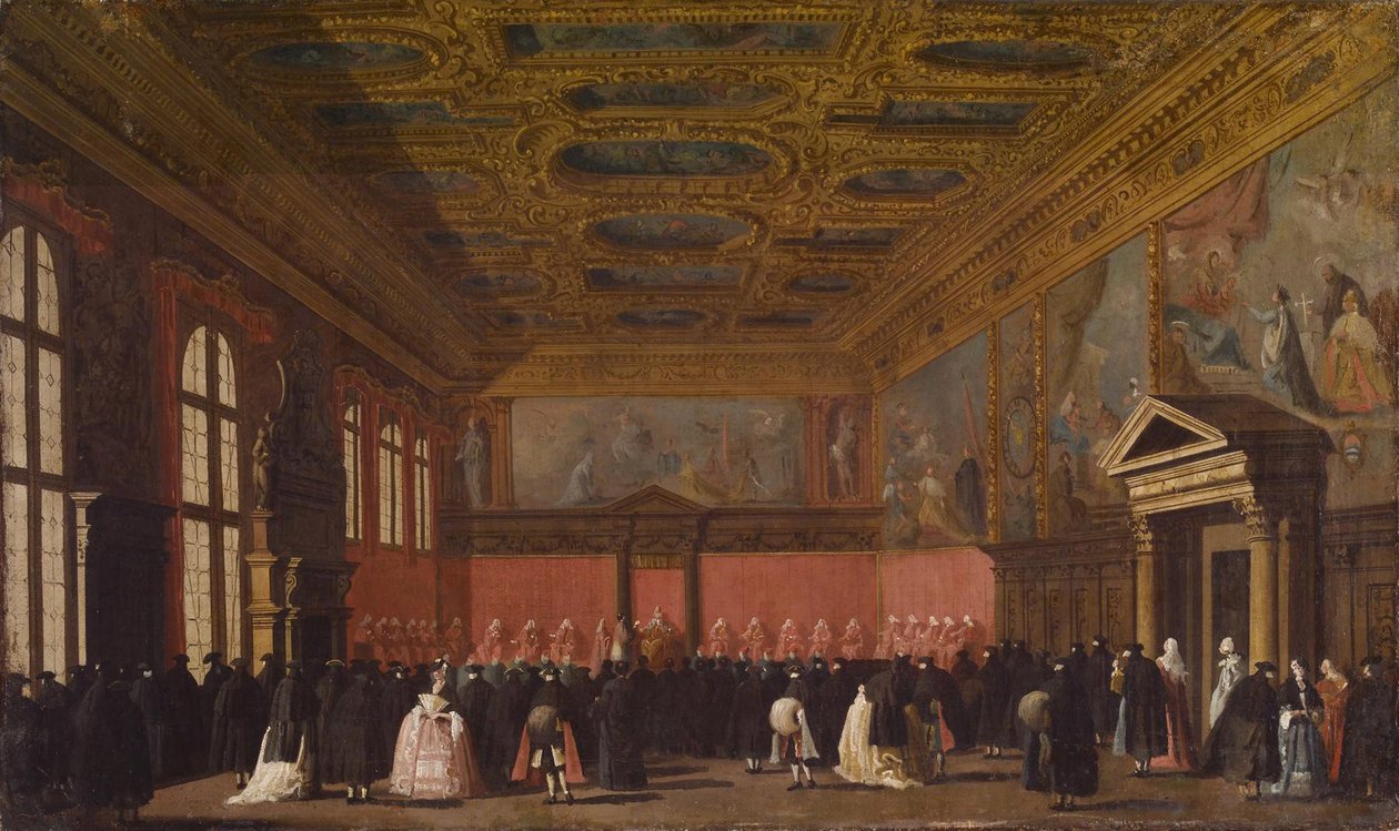 Recepção de embaixadores estrangeiros no Palácio dos Doges, Veneza, c.1765-80 de Giovanni Antonio Canal