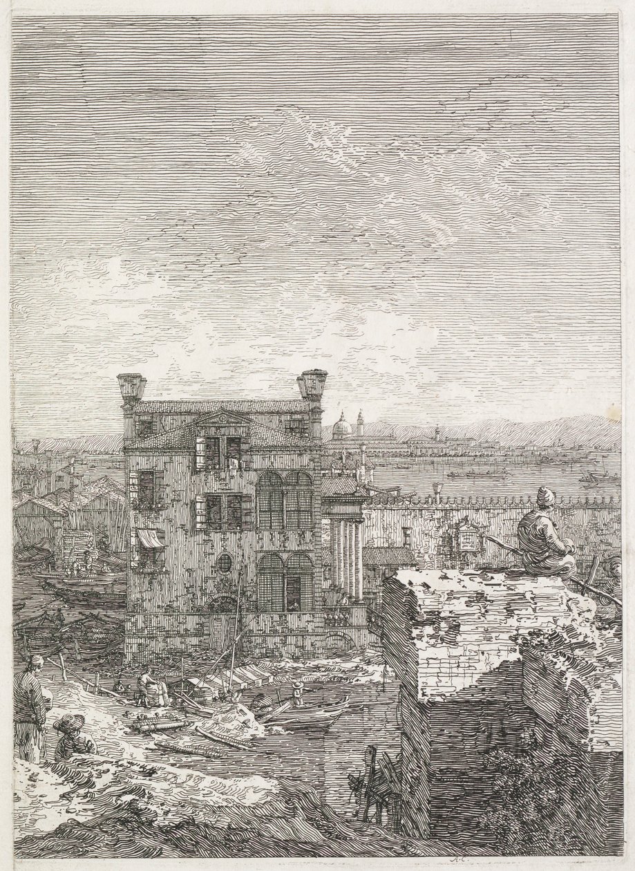 Exibições: Uma casa rodeada por seis colunas, 1735-1746. de Giovanni Antonio Canal