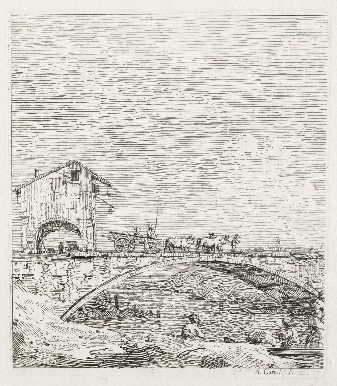 Vistas: Um vagão passando por uma ponte de Antonio Canaletto