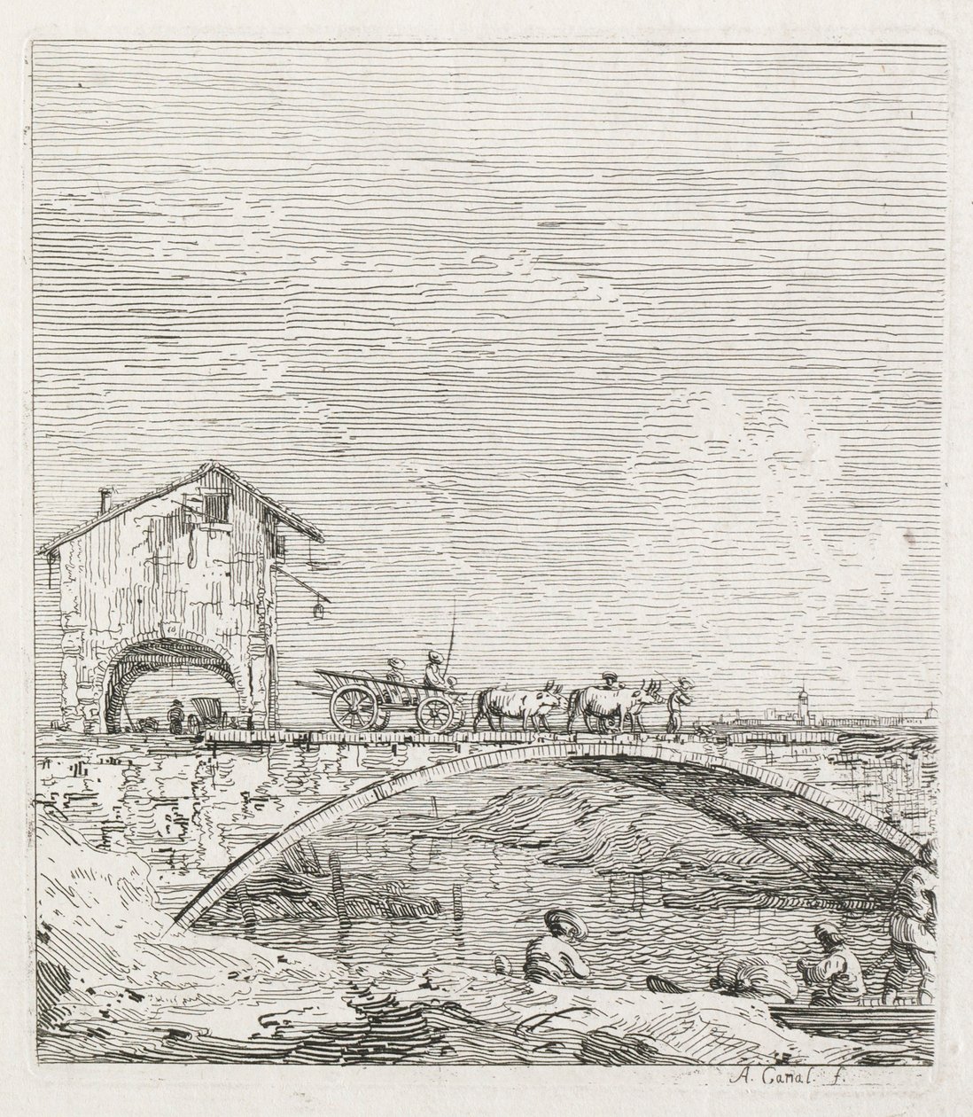 Exibições: Um vagão passando por uma ponte, 1735-1746. de Giovanni Antonio Canal