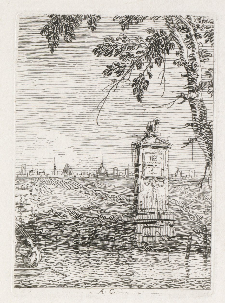 Vistas: O pequeno monumento debaixo de uma árvore de Antonio Canaletto