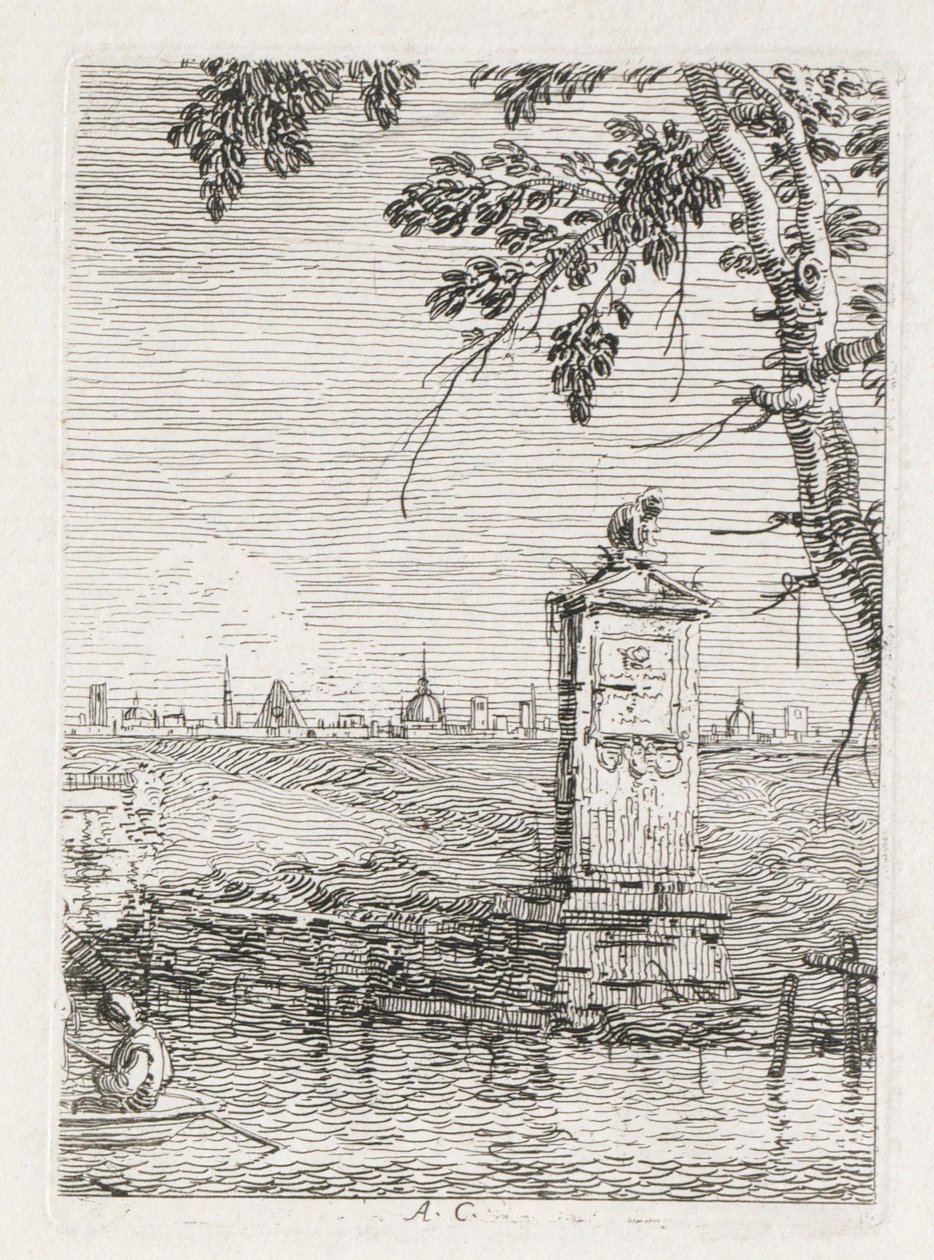 Vista: O Pequeno Monumento debaixo de uma árvore, 1735-1746. de Giovanni Antonio Canal
